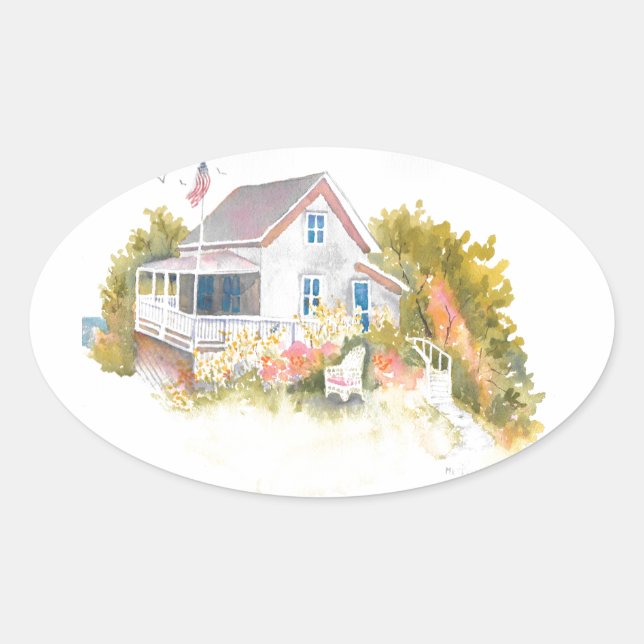 Adesivo Oval Monhegan Cottage J Kilburn (Frente)