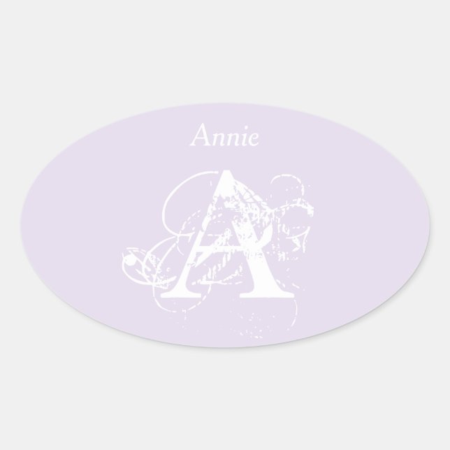 Adesivo Oval Monografia de Tipografia Simples e Elegante lavand (Frente)