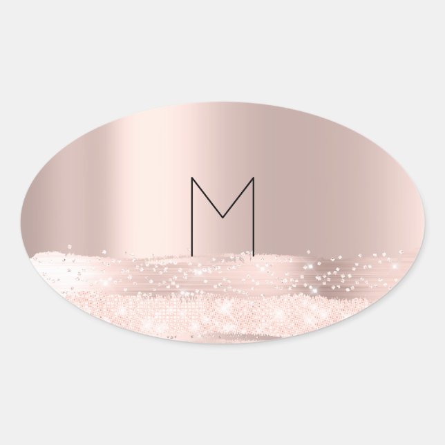 Adesivo Oval Monogram Spark Rose Blush Inicial Nome Oval (Frente)