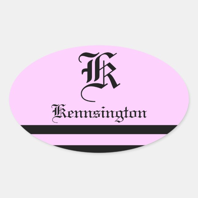 Adesivo Oval "Monograma c/ Stripes na Fonte de Casamento" (Frente)