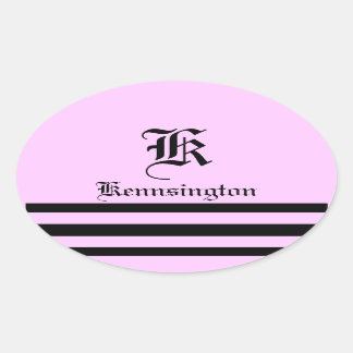 Adesivo Oval "Monograma c/ Stripes na Fonte de Casamento"