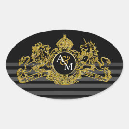 Adesivo Oval Monograma de Emblem Regual de Leão Dourado Negro