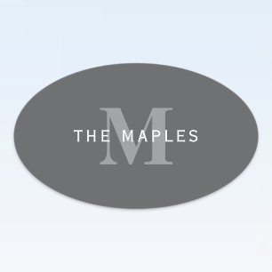 Adesivo Oval Monograma e Nome da Cinza Escura Moderna Na moda