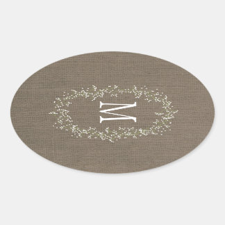 Adesivo Oval Monograma Floral Vintage Burlap