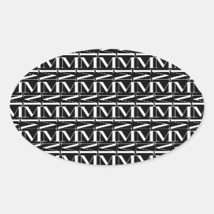 Adesivo Oval Monograma - Letra inicial M, Escolher cor de fundo