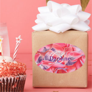 Adesivo Oval Monograma Nome cor-de-rosa Elegante Simples Modelo