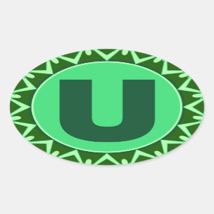 Adesivo Oval Monograma Nome inicial alfabeto verde u