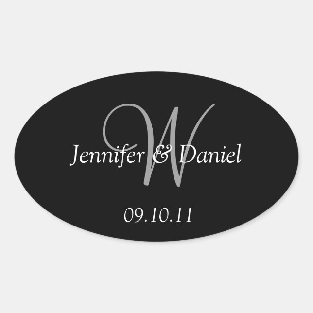 Adesivo Oval Monograma Personalizado com Rótulos de Vinho (Frente)