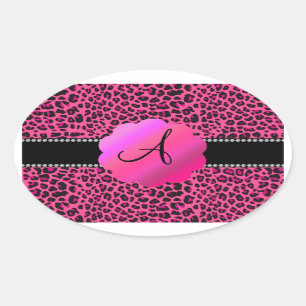 Adesivo Oval Monograma rosa-leopardo