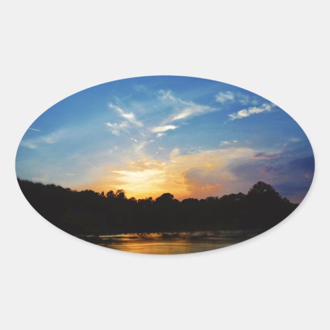 Adesivo Oval Montanha lago Sunset (Frente)
