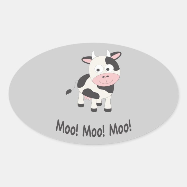 Adesivo Oval Moo Moo Moo Cute Cartoon (Frente)