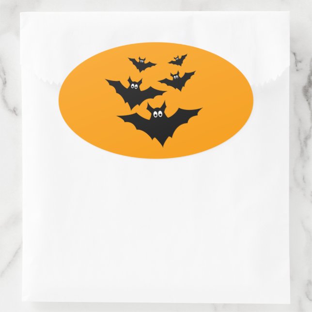 Adesivo Oval Morcegos pretos voadores legais e fofos de Hallowe (Bolsa)