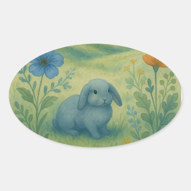 Adesivo Oval Morning Calm – Watercolor Meadow with Bagolo (Frente)