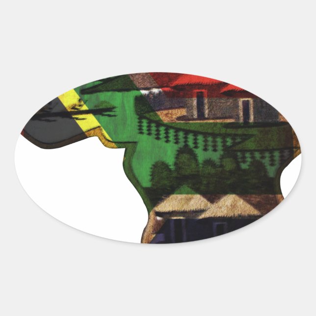 Adesivo Oval Mosaico Vibrante da África: Arte-Padrão Decorativa (Frente)