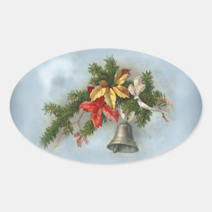 Adesivo Oval Motivo do natal vintage com Bell