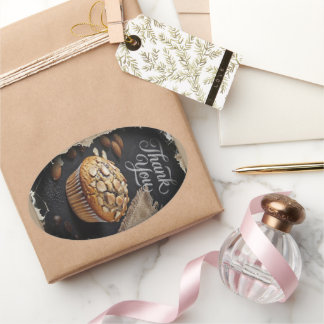 Adesivo Oval Muffin de Amêndoa e Semente de Papoula Obrigado