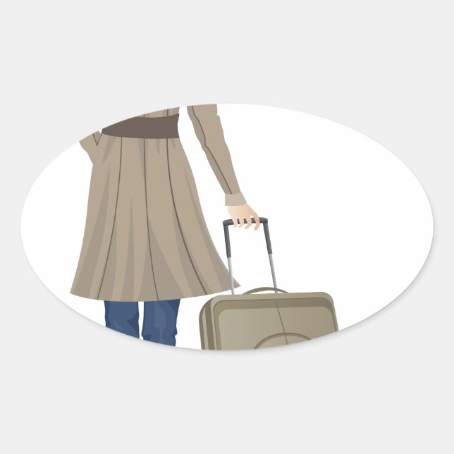 Adesivo Oval Mulher Loira com Suitcase (Frente)