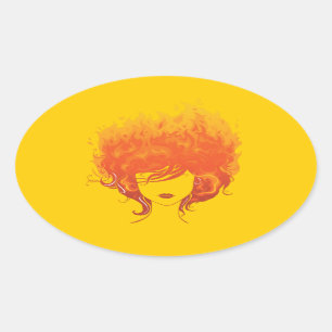 Adesivo Oval Mulher Redheaded, cabelo do fogo vermelho