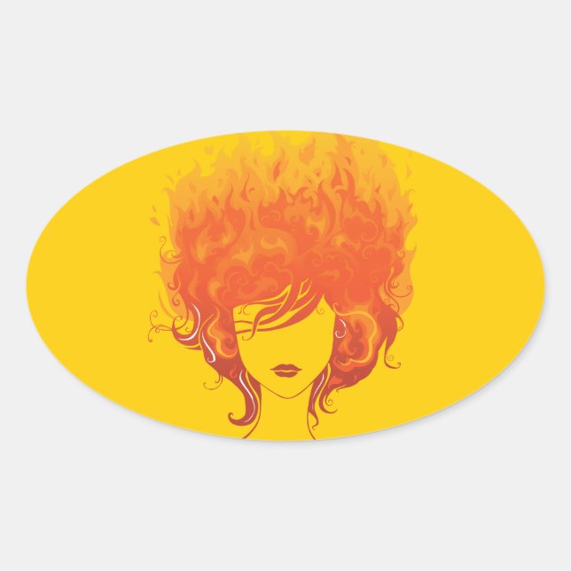 Adesivo Oval Mulher Ruiva, Cabelo Vermelho (Frente)