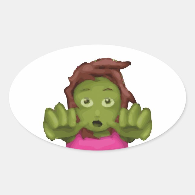 Adesivo Oval mulher zombie emoji (Frente)