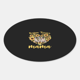 Adesivo Oval Mulheres Sunflower Boston Terrier Mama Dog Lover