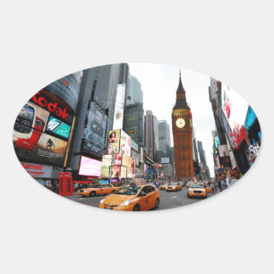 Adesivo Oval Mundo Misturado! - Nova Iorque e Londres