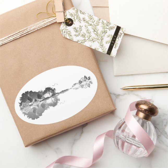 Adesivo Oval Música da Natureza: Forest Landscape Guitar Art (Presentear)