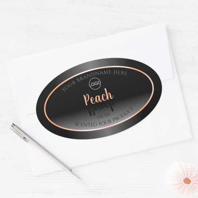 Adesivo Oval Na moda Black White Product Label Peach Frame Logo (Envelope)