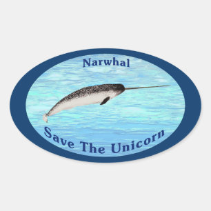 Adesivo Oval Narwhal - Salvar o Unicórnio