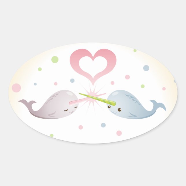 Adesivo Oval Narwhals Kisses (Frente)