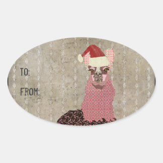 Adesivo Oval Natais vintages Llama Gift Sticker