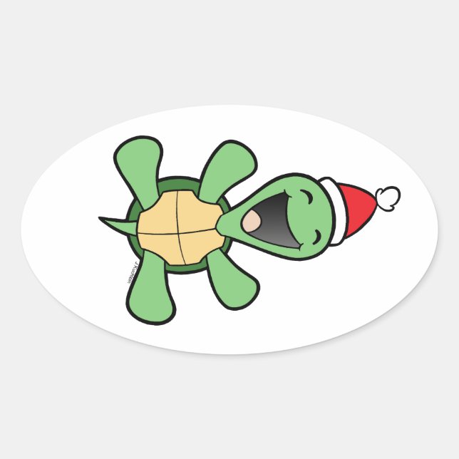 Adesivo Oval Natal feliz da tartaruga (Frente)