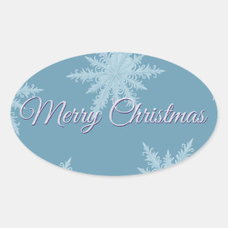 Adesivo Oval Natal Floco de Neve Azul