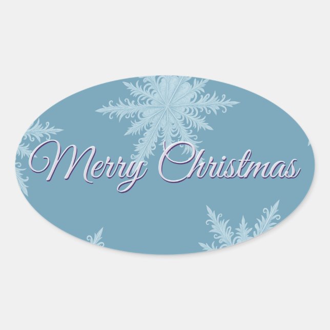 Adesivo Oval Natal Floco de Neve Azul  (Frente)