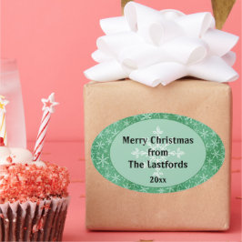 Adesivo Oval Natal Inverno Neve Flocos de Neve Caindo Verde