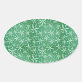 Adesivo Oval Natal Inverno Neve Flocos de Neve Caindo Verde