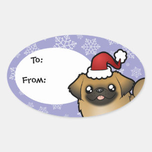Adesivo Oval Natal Pekingese (filhote de cachorro cortado)