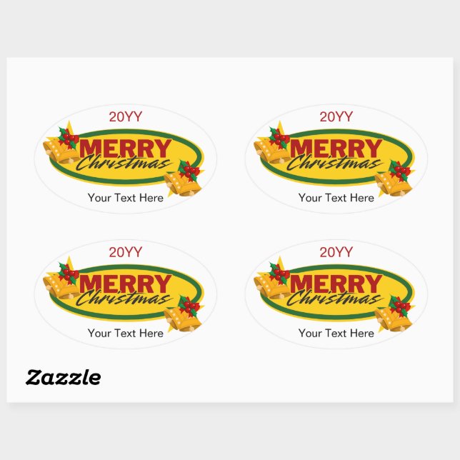 Adesivo Oval Natal Texto Personalizado Clássico (Folha)