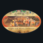 ADESIVO OVAL NATIVITY CHRISTMAS PARCHMENT/ADORAÇÃO DE MAGI<br><div class="desc">Design de Natal elegante,  clássico e brilhante do pintor italiano Paolo Uccello com efeitos pergaminhos dourados clássicos e clássicos clássicos.</div>