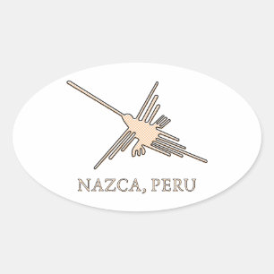 Adesivo Oval Nazca Hummingbird Geoglyph Newsprint