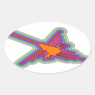 Adesivo Oval Nazca Hummingbird Peru Drawing