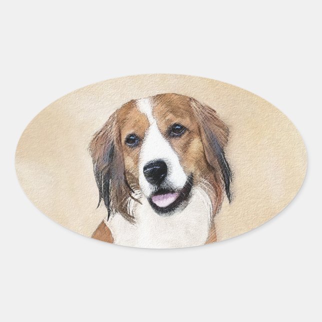 Adesivo Oval Nederlandse Kooikerhondje - Pintura de Cachorro (Frente)
