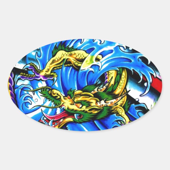 Adesivo Oval Neo Jap Dragon Tattoo (Frente)