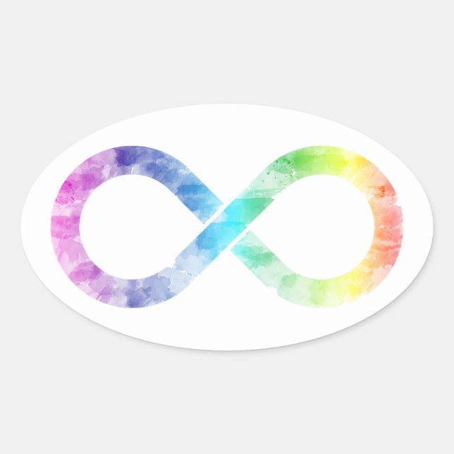 Adesivo Oval Neurodiversity Rainbow Watercolor Infinity Sticker (Frente)