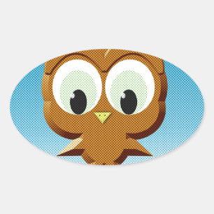 Adesivo Oval Newsprint Cartoon Owl