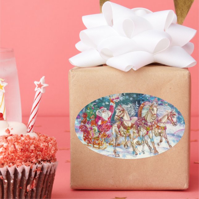 Adesivo Oval Noite de Natal de Cavalo Magro de papais noeis (Festa)