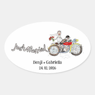 Adesivo Oval Noiva e Noivo de Moto Casamento