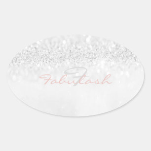 Adesivo Oval Nome cinzento 16o do rosa Sparkly feminino do