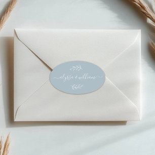 Adesivo Oval Nome de Script Moderno Simples Dusty Blue Rustic