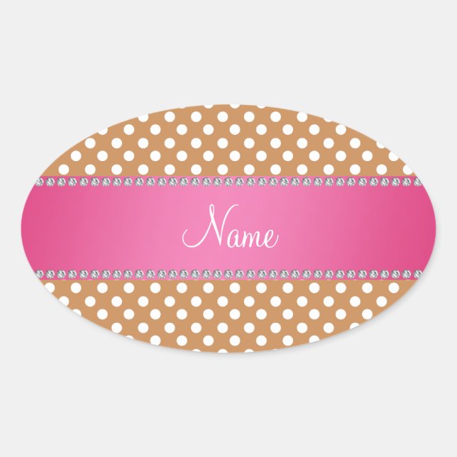 Adesivo Oval Nome personalizado bolinhas cor-de-rosa (Frente)